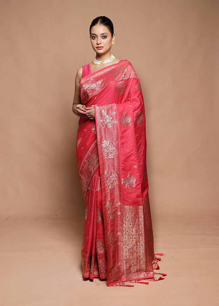 Pink Dupion Silk Saree With Blouse Piece