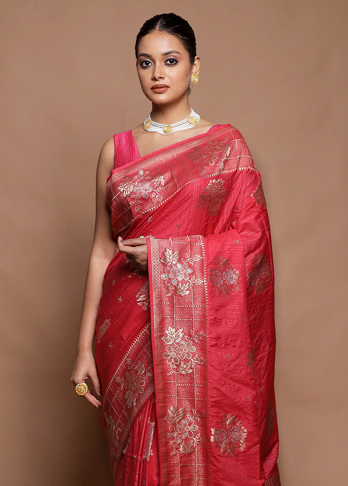 Pink Dupion Silk Saree With Blouse Piece