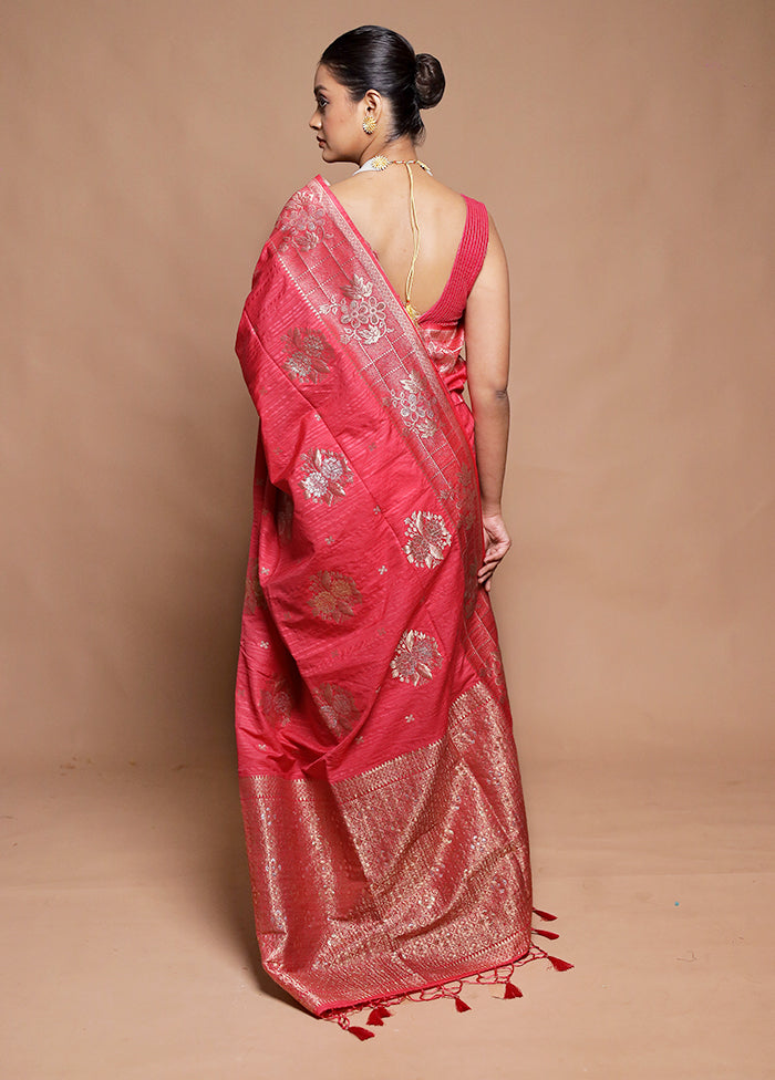 Pink Dupion Silk Saree With Blouse Piece