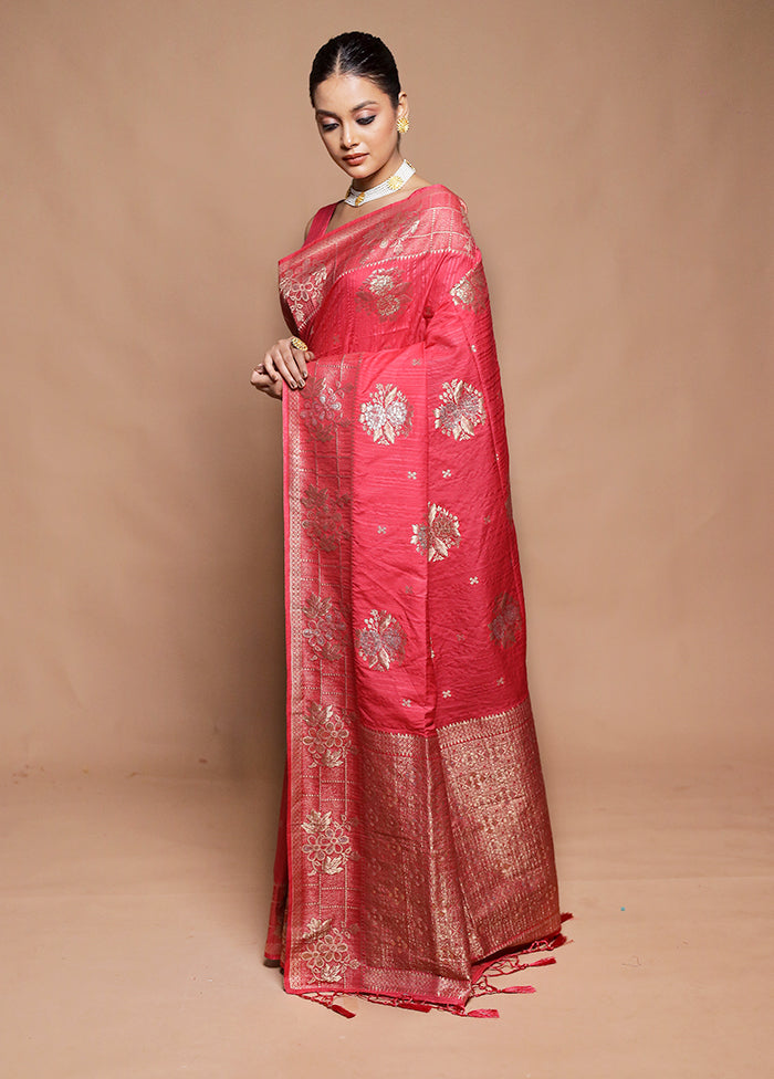 Pink Dupion Silk Saree With Blouse Piece