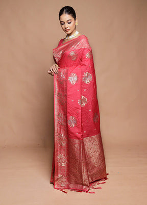 Pink Dupion Silk Saree With Blouse Piece