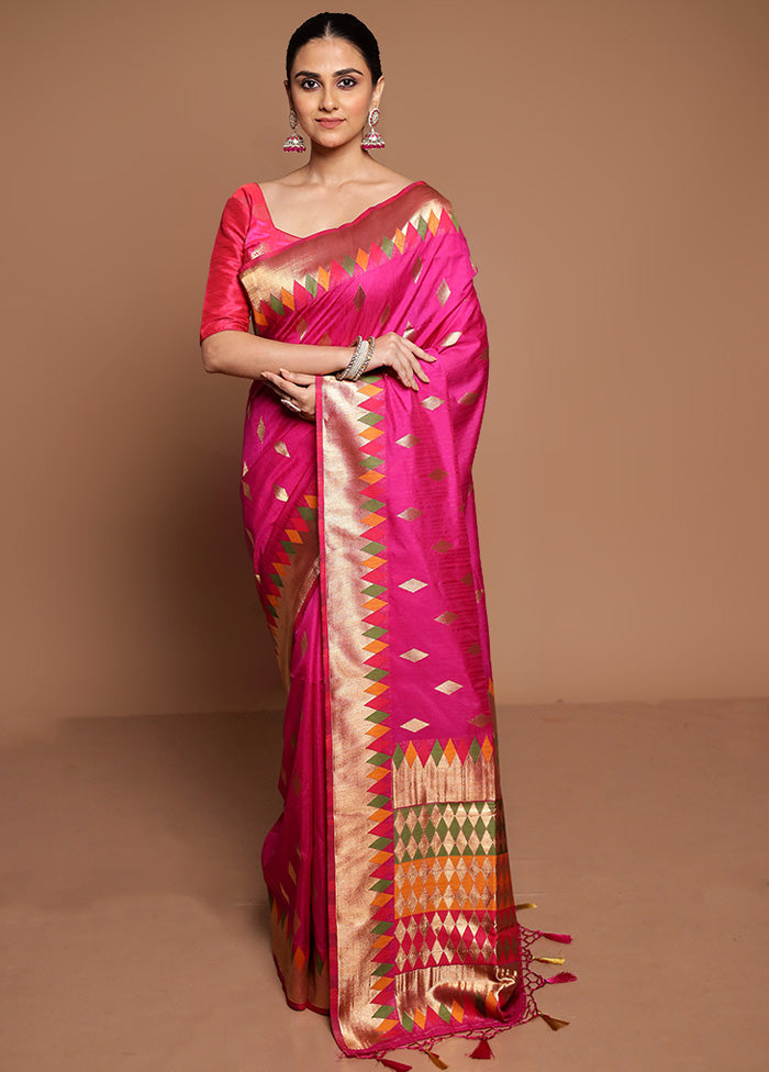 Pink Dupion Silk Saree With Blouse Piece