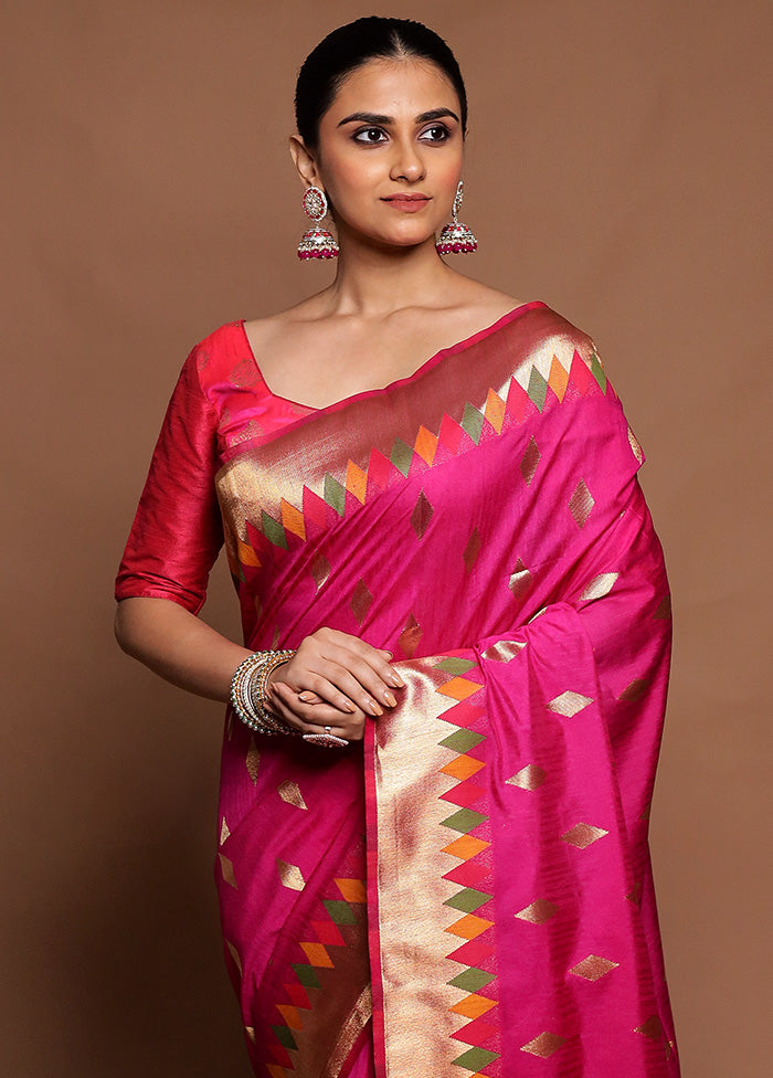 Pink Dupion Silk Saree With Blouse Piece