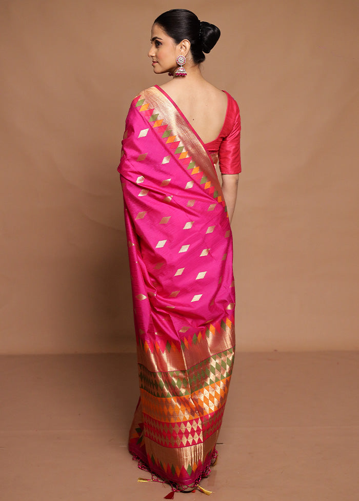 Pink Dupion Silk Saree With Blouse Piece