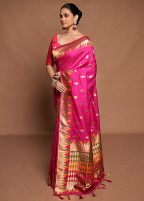 Pink Dupion Silk Saree With Blouse Piece
