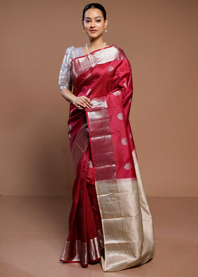 Pink Handloom Kanjivaram Pure Silk Saree With Blouse Piece