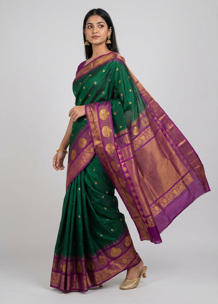 Green Gadwal Pure Silk Saree Without Blouse Piece