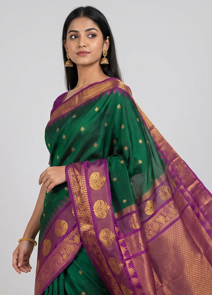 Green Gadwal Pure Silk Saree Without Blouse Piece
