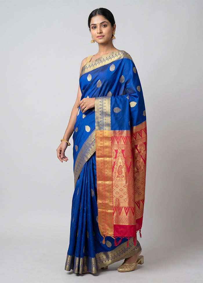 Blue Kanjivaram Silk Saree With Blouse Piece