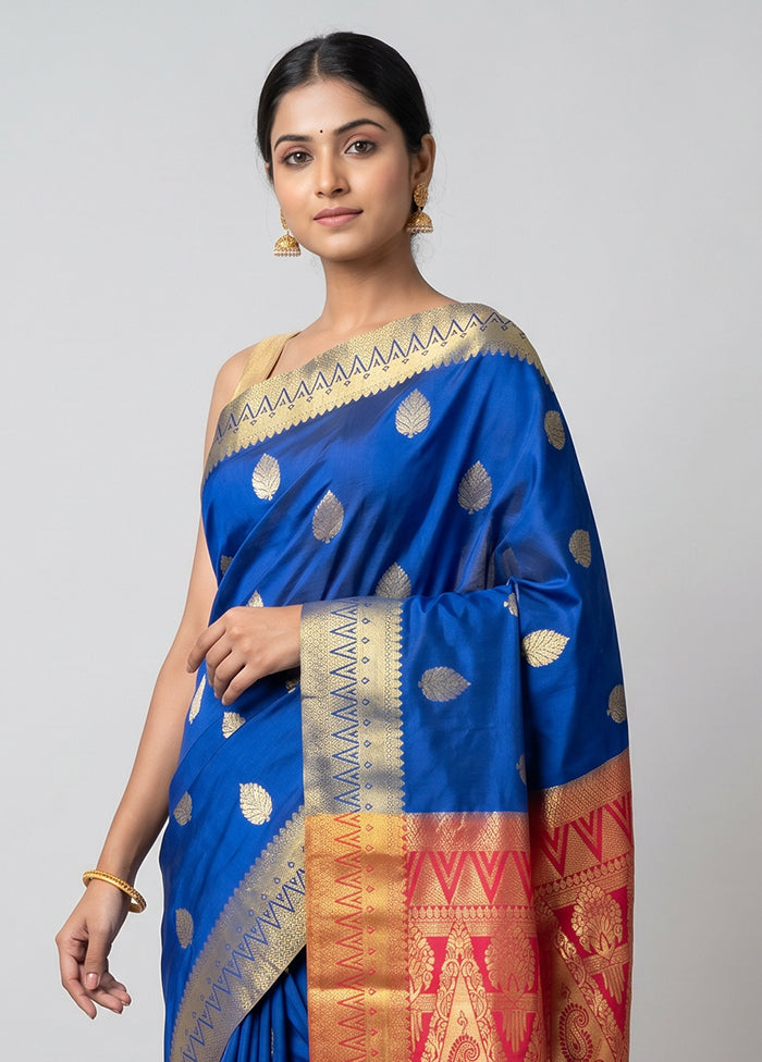 Blue Kanjivaram Silk Saree With Blouse Piece