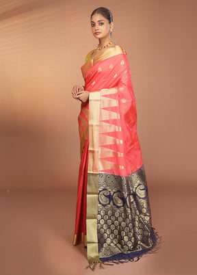 Pink Kanjivaram Silk Saree With Blouse Piece