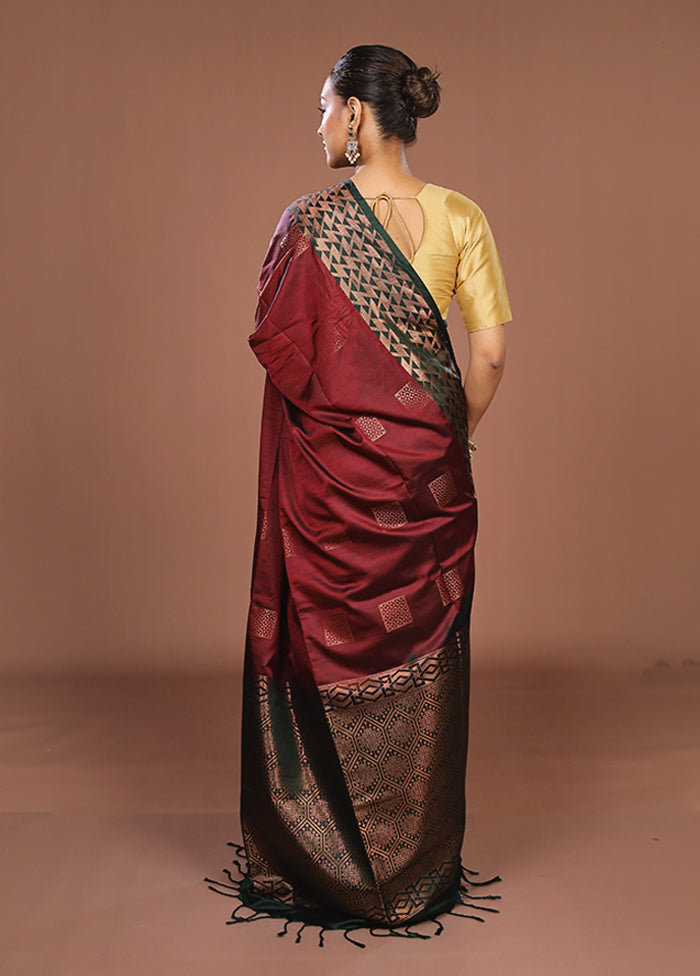 Maroon Dupion Silk Saree With Blouse Piece
