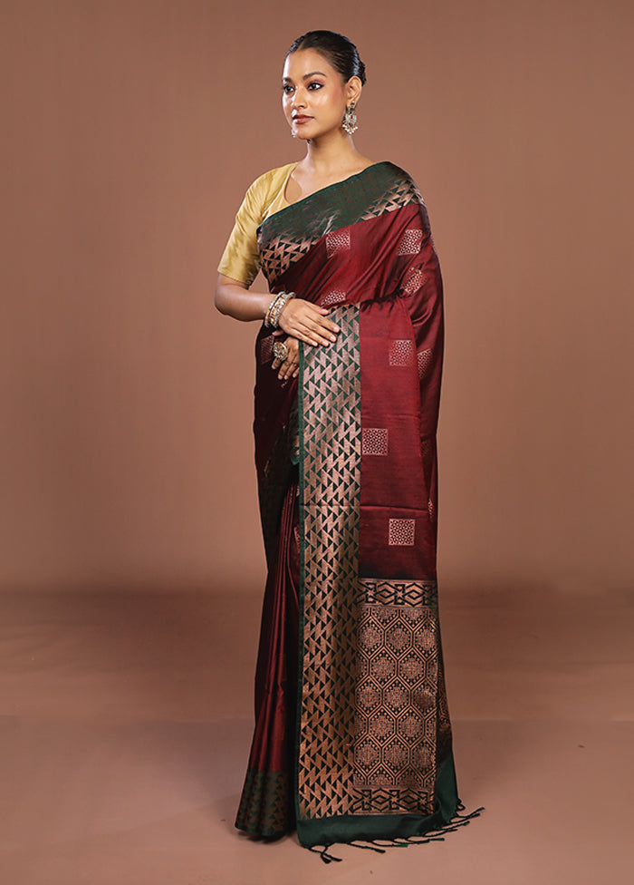 Maroon Dupion Silk Saree With Blouse Piece