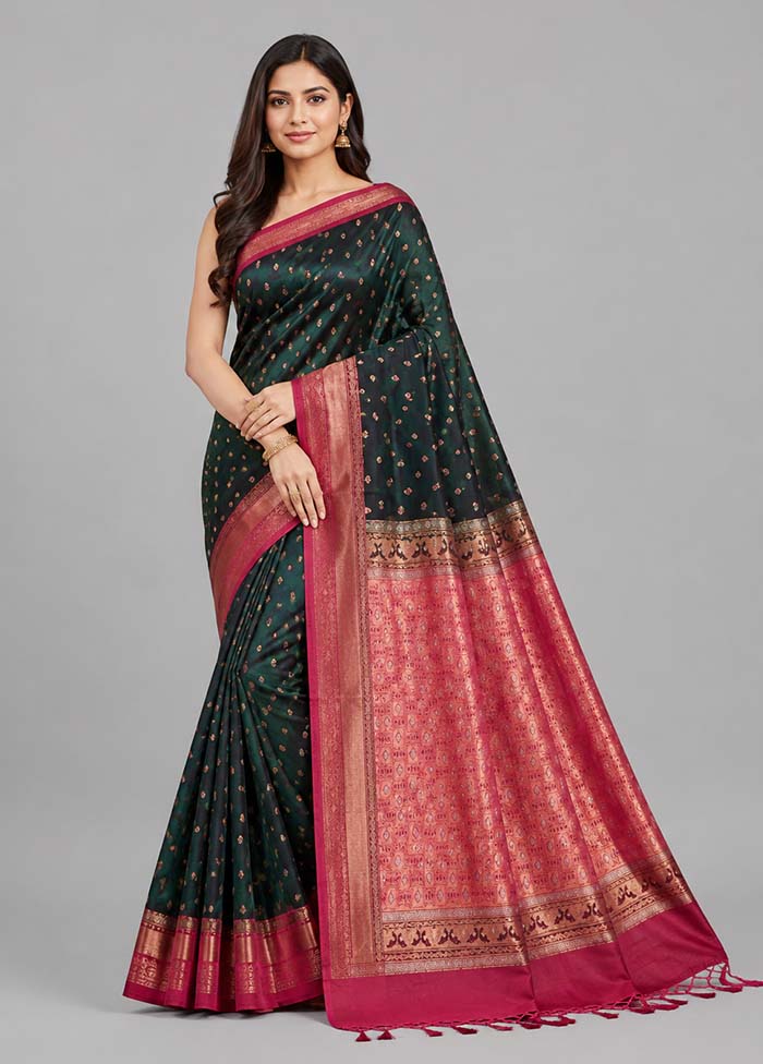 Green Dupion Silk Saree With Blouse Piece