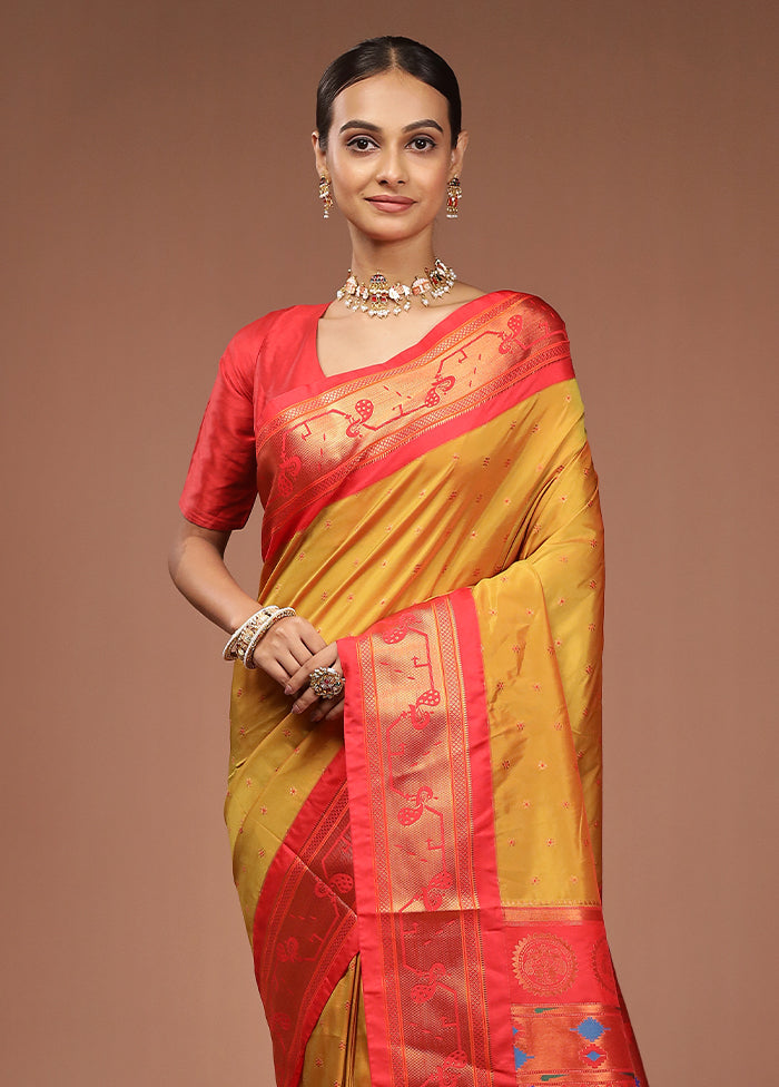 Yellow Kanjivaram Silk Saree With Blouse Piece
