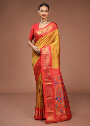 Yellow Kanjivaram Silk Saree With Blouse Piece