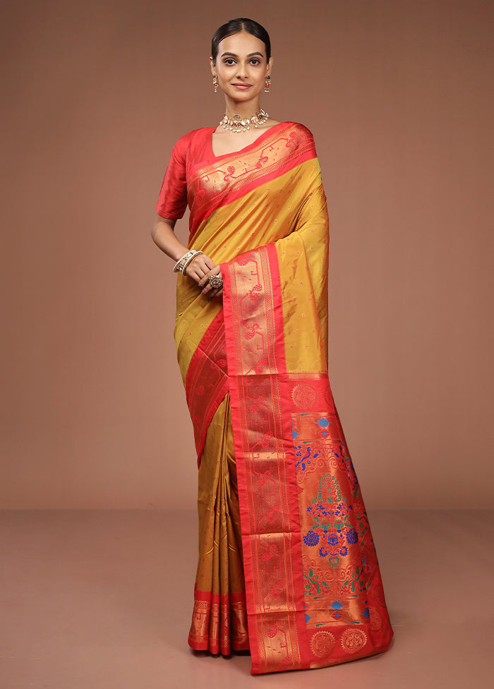 Yellow Kanjivaram Silk Saree With Blouse Piece