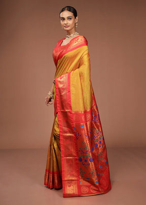 Yellow Kanjivaram Silk Saree With Blouse Piece
