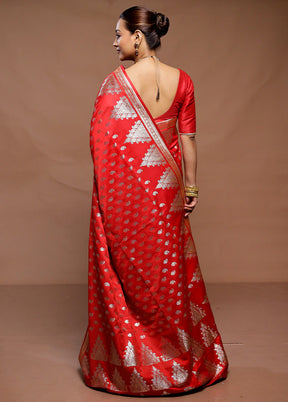 Red Banarasi Silk Saree With Blouse Piece