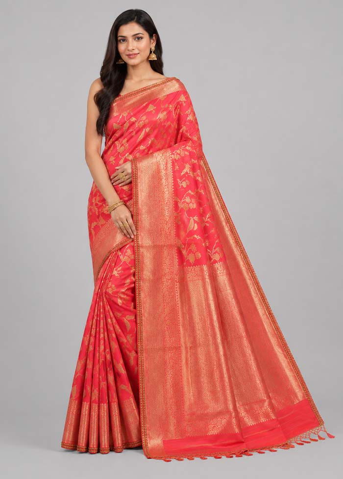 Pink Uppada Silk Saree With Blouse Piece