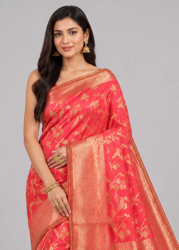 Pink Uppada Silk Saree With Blouse Piece