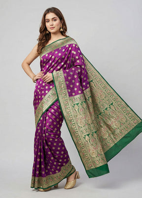 Purple Handloom Tanchoi Pure Silk Saree With Blouse Piece