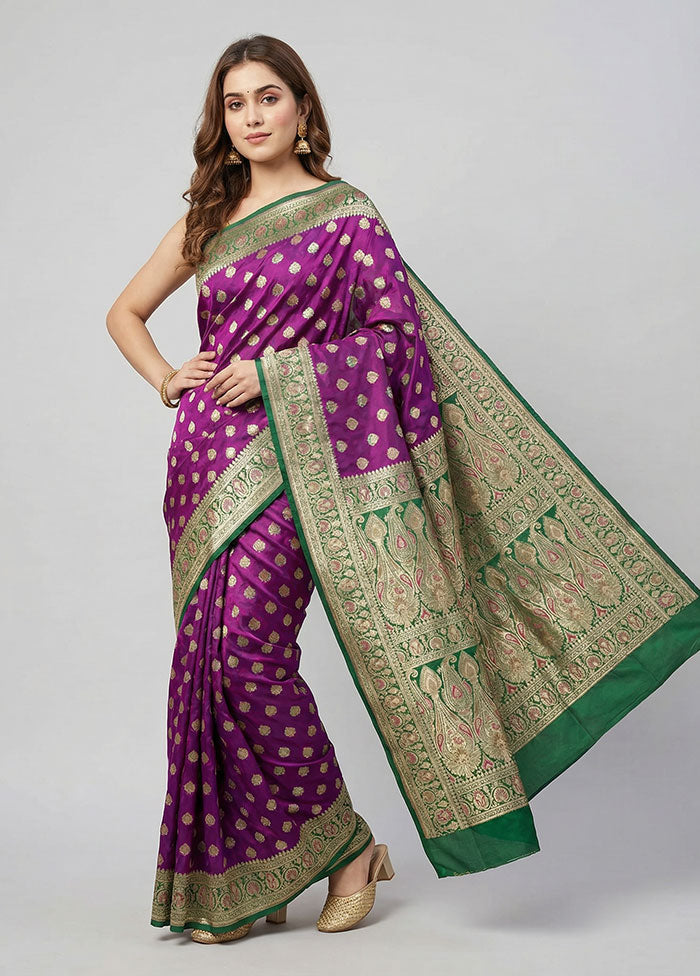 Purple Handloom Tanchoi Pure Silk Saree With Blouse Piece