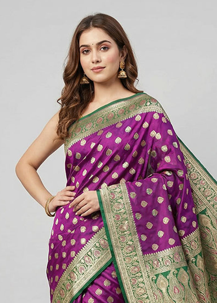 Purple Handloom Tanchoi Pure Silk Saree With Blouse Piece