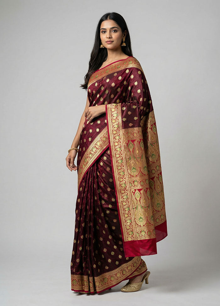 Purple Handloom Tanchoi Pure Silk Saree With Blouse Piece
