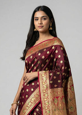 Purple Handloom Tanchoi Pure Silk Saree With Blouse Piece