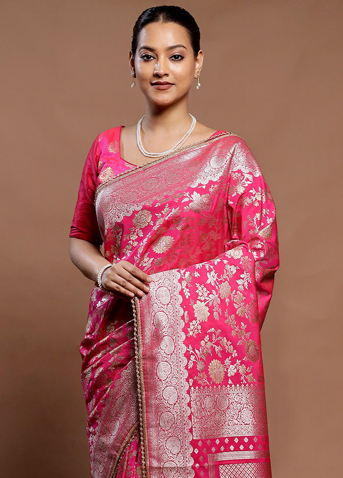 Pink Uppada Silk Saree With Blouse Piece