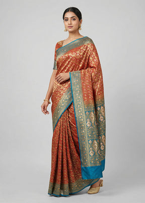 Maroon Handloom Tanchoi Pure Silk Saree With Blouse Piece