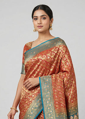Maroon Handloom Tanchoi Pure Silk Saree With Blouse Piece