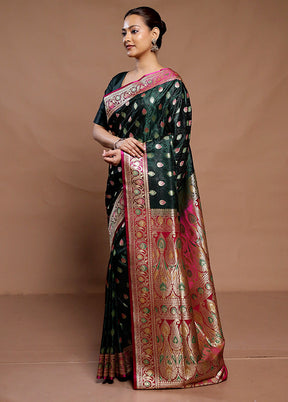 Green Handloom Tanchoi Pure Silk Saree With Blouse Piece