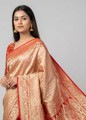 Cream Handloom Banarasi Pure Silk Saree With Blouse Piece