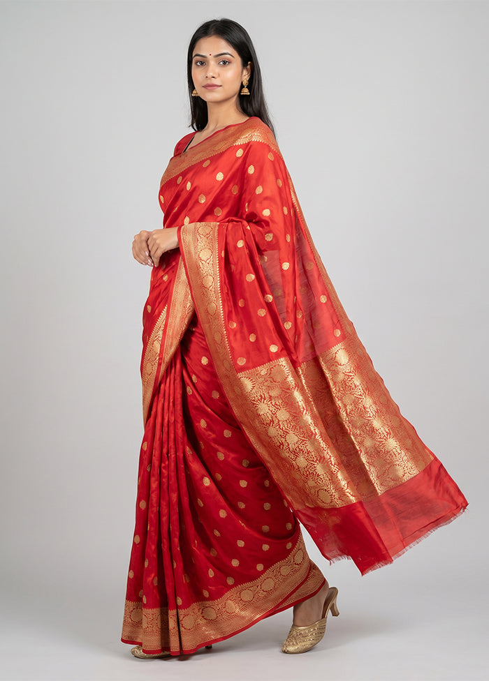 Red Handloom Katan Pure Silk Saree With Blouse Piece