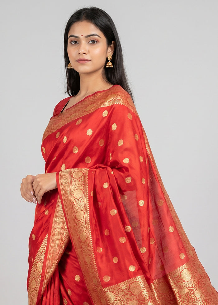 Red Handloom Katan Pure Silk Saree With Blouse Piece