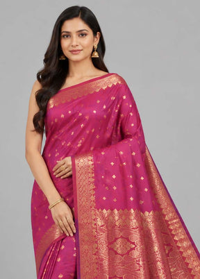 Pink Kanjivaram Silk Saree With Blouse Piece