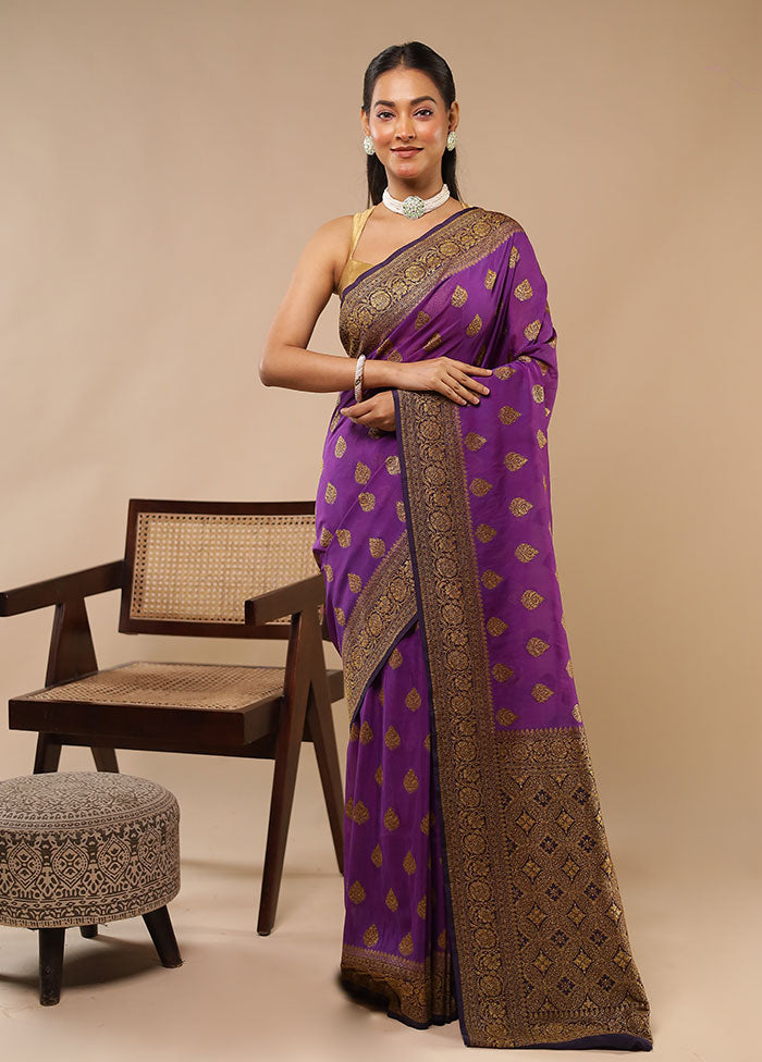 Purple Handloom Pure Georgette Saree With Blouse Piece
