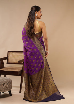 Purple Handloom Pure Georgette Saree With Blouse Piece