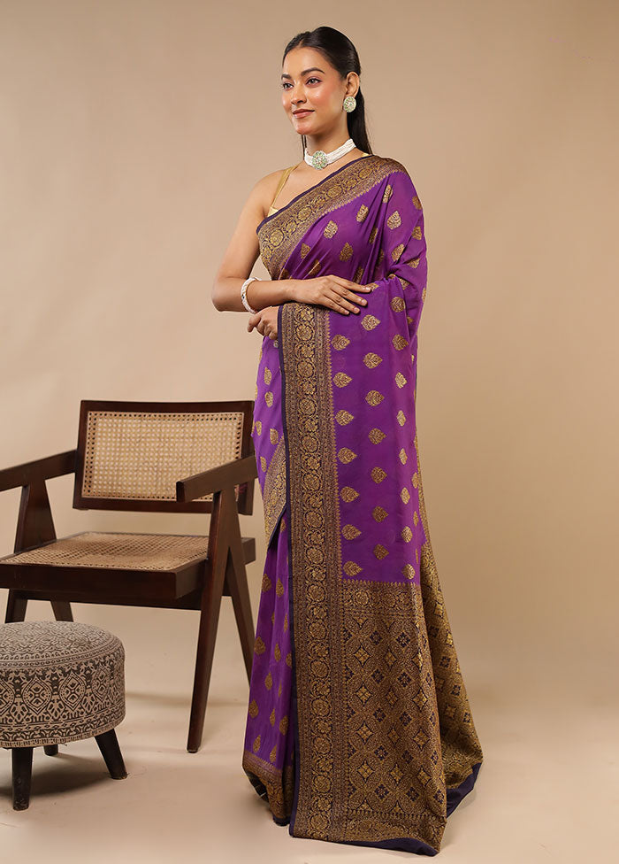 Purple Handloom Pure Georgette Saree With Blouse Piece