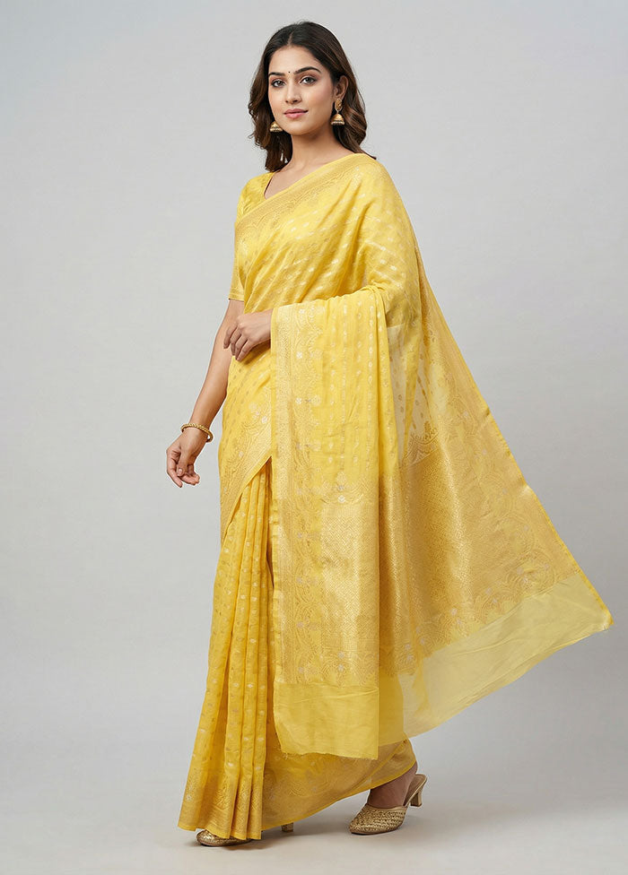 Yellow Handloom Pure Georgette Saree With Blouse Piece