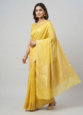 Yellow Handloom Pure Georgette Saree With Blouse Piece