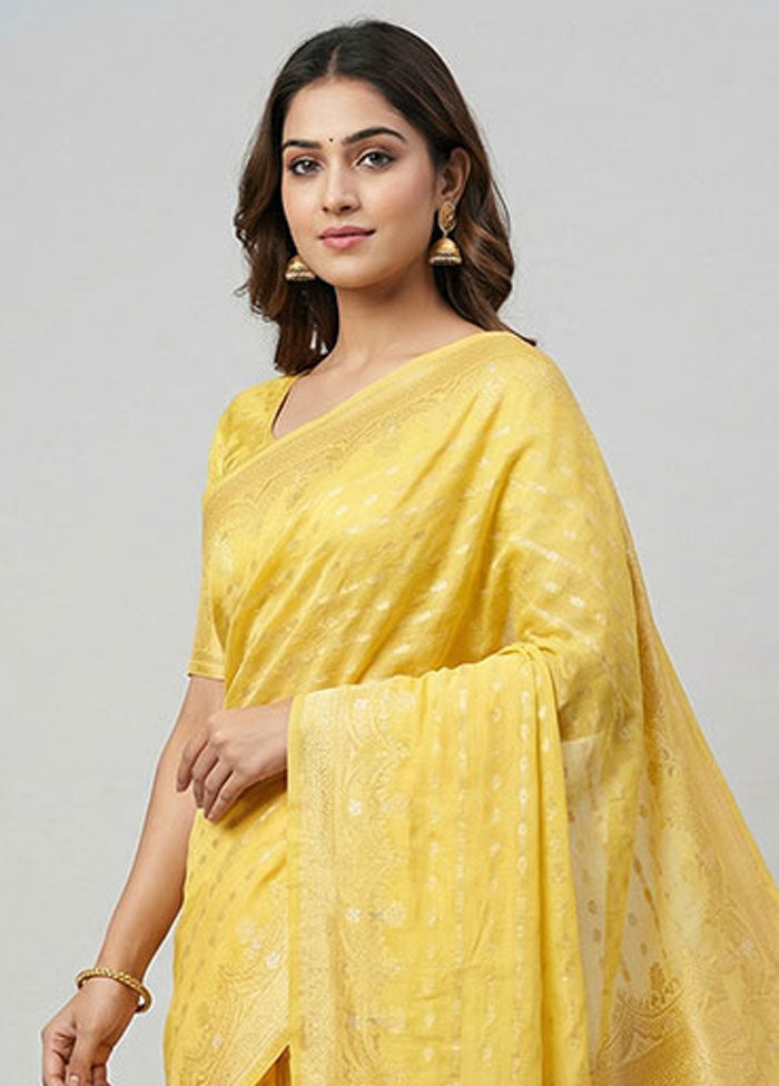 Yellow Handloom Pure Georgette Saree With Blouse Piece