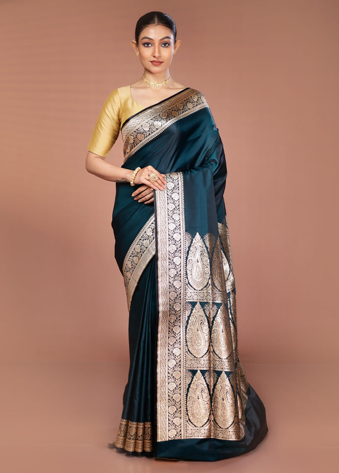 Green Banarasi Silk Saree With Blouse Piece