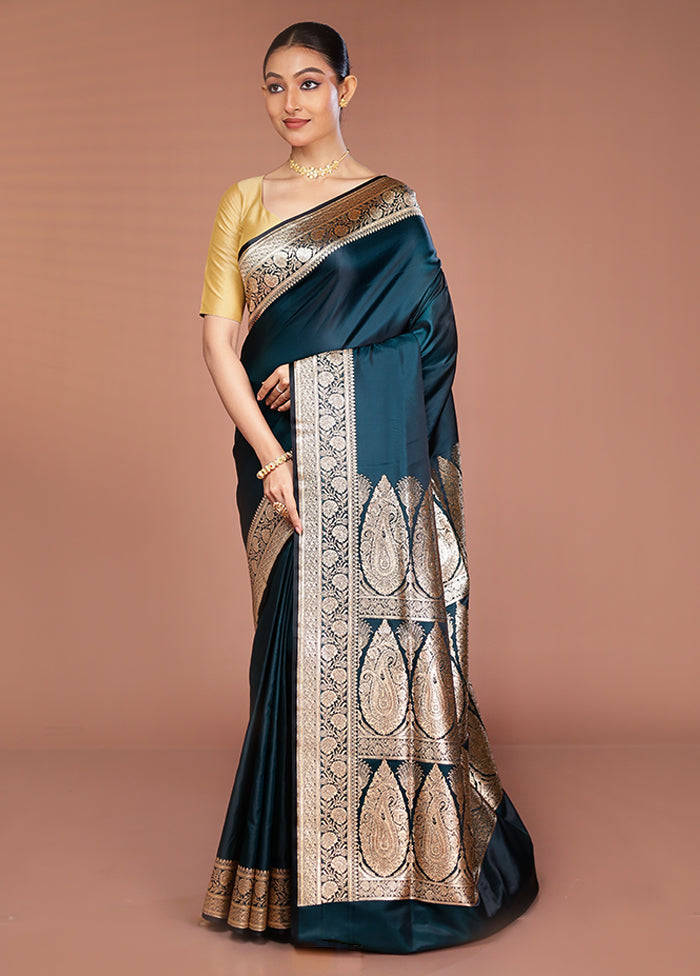 Green Banarasi Silk Saree With Blouse Piece
