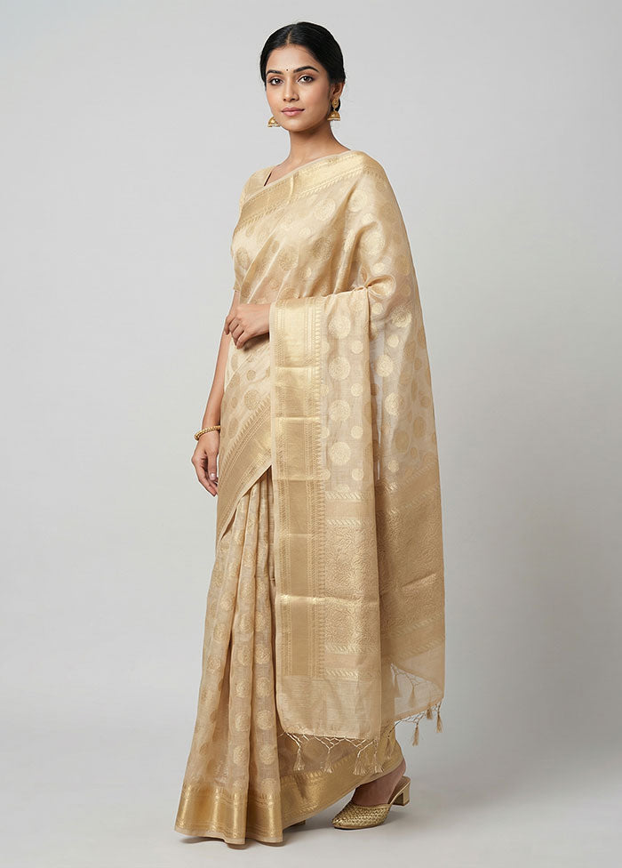 Cream Tissue Silk Saree With Blouse Piece