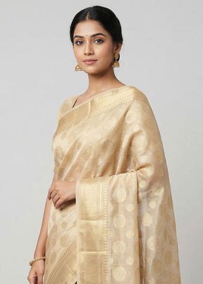 Cream Tissue Silk Saree With Blouse Piece