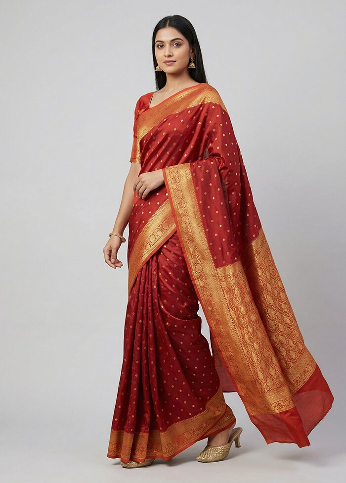 Maroon Handloom Kanjivaram Pure Silk Saree With Blouse Piece
