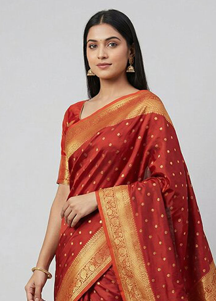 Maroon Handloom Kanjivaram Pure Silk Saree With Blouse Piece